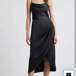 Open Edit Cowl Neck Satin Midi Dress